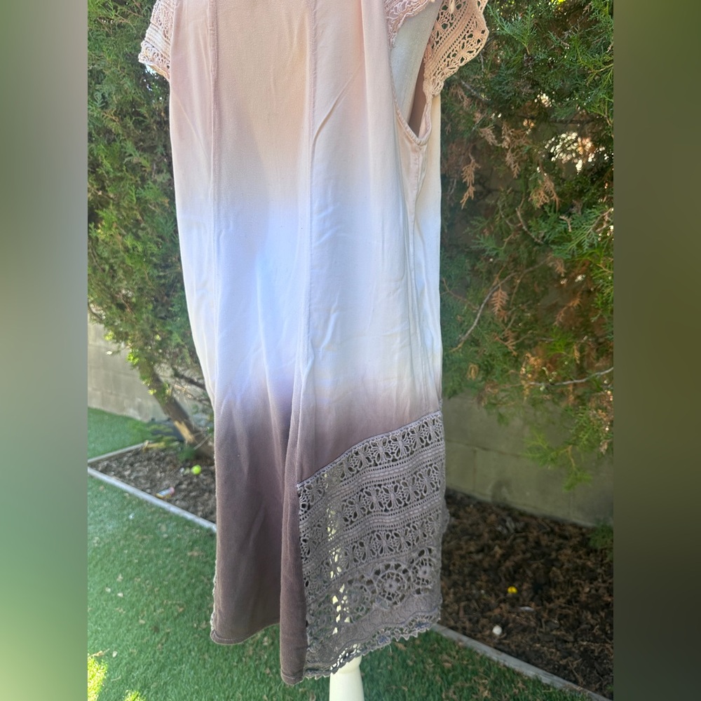 Women’s Mind Set by XCVI Beige Asymmetrical Scoop Neck Lace Trim Dress Size L - Picture 6 of 11